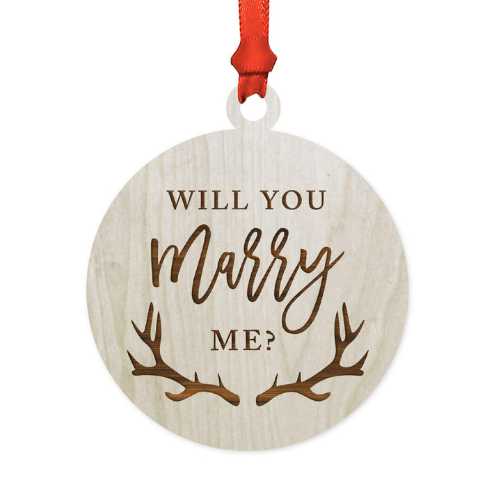 Custom Year Family Laser Engraved Wood Christmas Ornament, Deer Antlers Design 1-Set of 1-Andaz Press-Wedding Will You Marry Me-