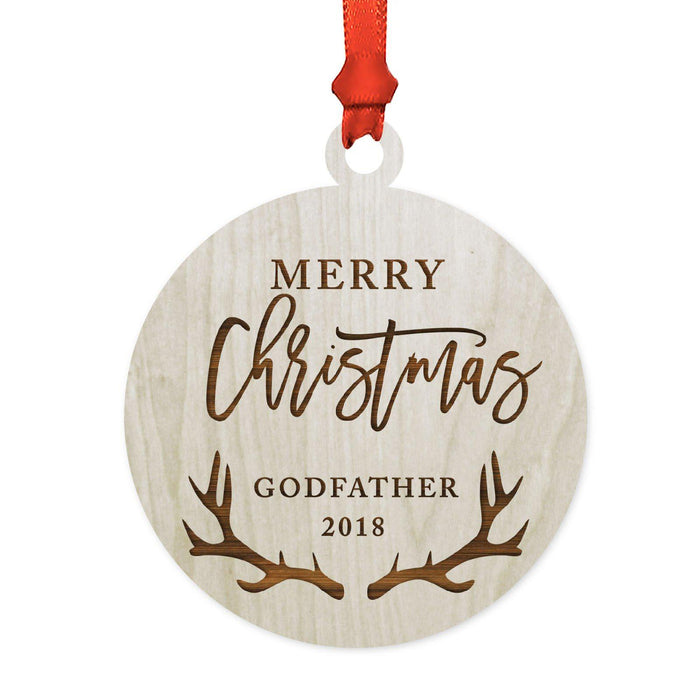 Custom Year Family Laser Engraved Wood Christmas Ornament, Deer Antlers Design 2-Set of 1-Andaz Press-Grandma Grandpa Merry Christmas-