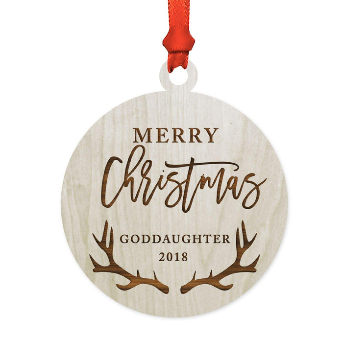 Custom Year Family Laser Engraved Wood Christmas Ornament, Deer Antlers Design 2-Set of 1-Andaz Press-Grandma Grandpa Merry Christmas-