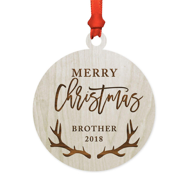 Custom Year Family Laser Engraved Wood Christmas Ornament, Deer Antlers Design 2-Set of 1-Andaz Press-Grandma Grandpa Merry Christmas-