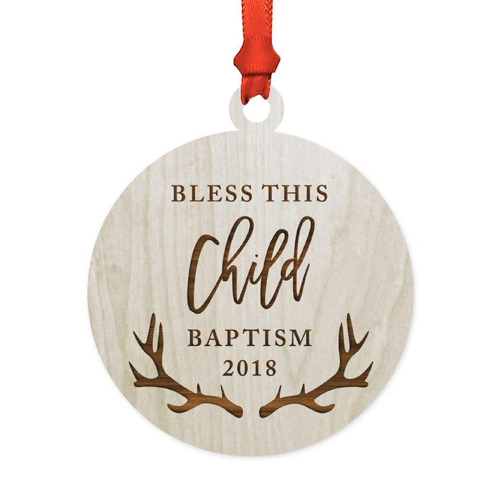 Custom Year Family Laser Engraved Wood Christmas Ornament, Deer Antlers Design 2-Set of 1-Andaz Press-Bless This Child-