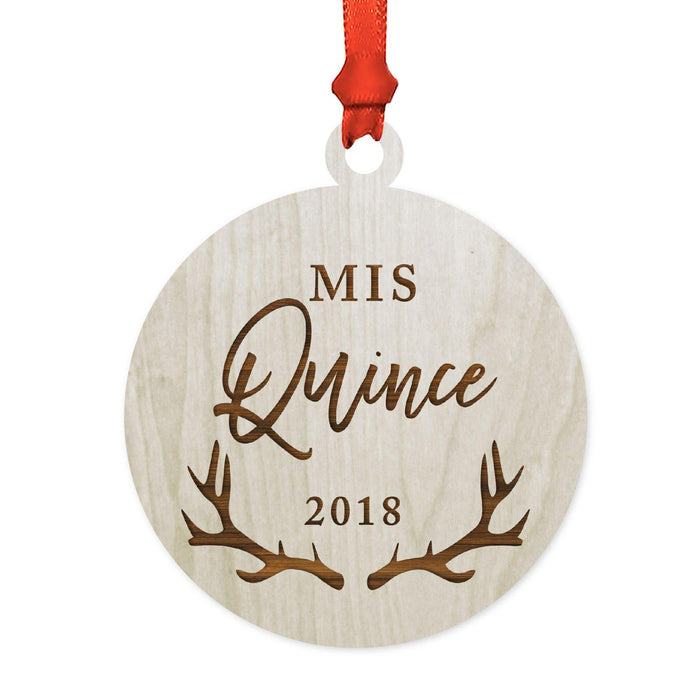 Custom Year Family Laser Engraved Wood Christmas Ornament, Deer Antlers Design 2-Set of 1-Andaz Press-Mis Quince-