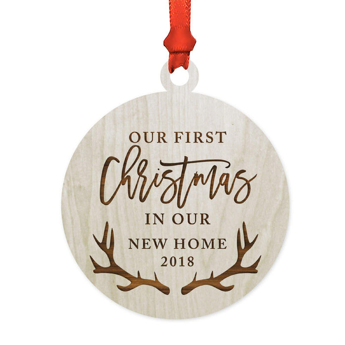 Custom Year Family Laser Engraved Wood Christmas Ornament, Deer Antlers Design 2-Set of 1-Andaz Press-New Home-