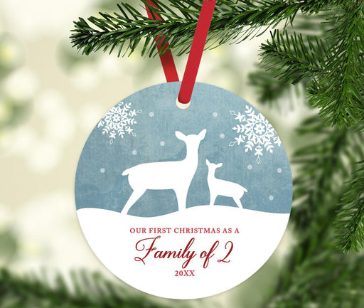 Custom Year Family Metal Christmas Ornament, Rustic Deer Winter Snowflakes-Set of 1-Andaz Press-Family 2-