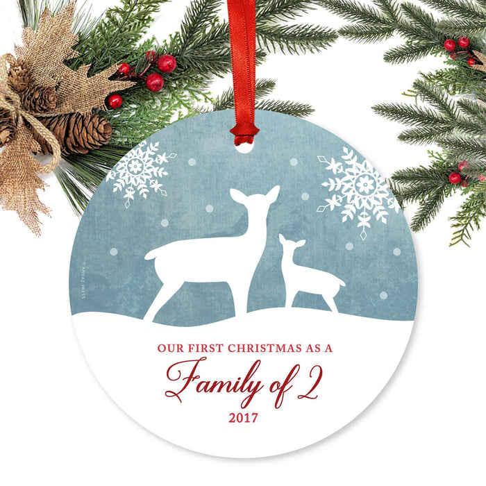 Custom Year Family Metal Christmas Ornament, Rustic Deer Winter Snowflakes-Set of 1-Andaz Press-Family 2-