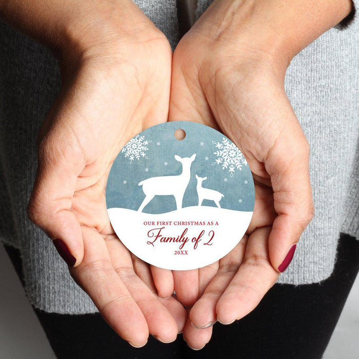 Custom Year Family Metal Christmas Ornament, Rustic Deer Winter Snowflakes-Set of 1-Andaz Press-Family 2-