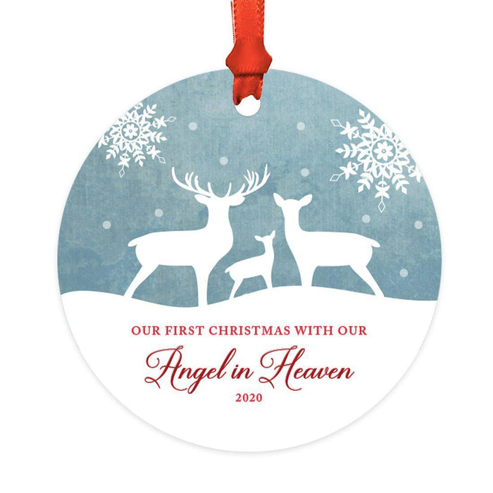 Custom Year Family Metal Christmas Ornament, Rustic Deer Winter Snowflakes-Set of 1-Andaz Press-Angel-