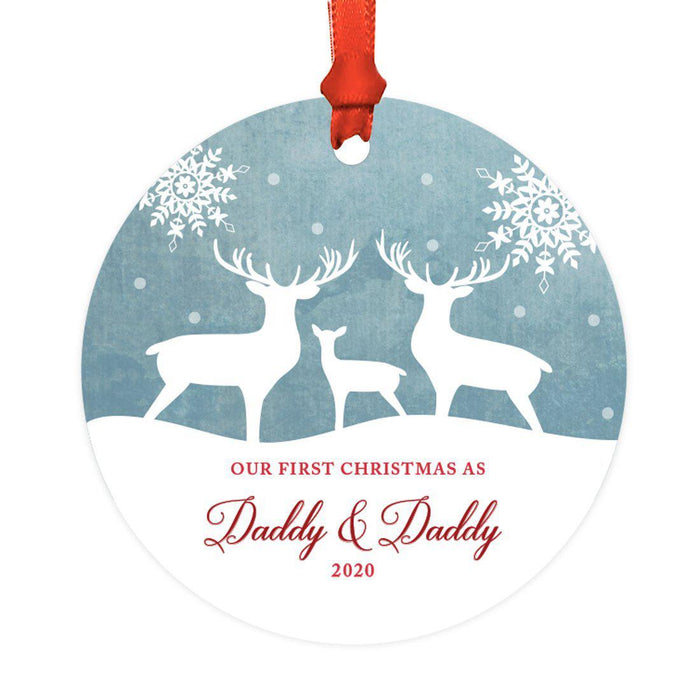 Custom Year Family Metal Christmas Ornament, Rustic Deer Winter Snowflakes-Set of 1-Andaz Press-Daddy-