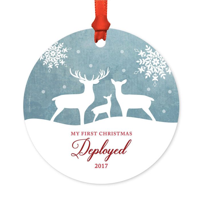 Custom Year Family Metal Christmas Ornament, Rustic Deer Winter Snowflakes-Set of 1-Andaz Press-Deployed-
