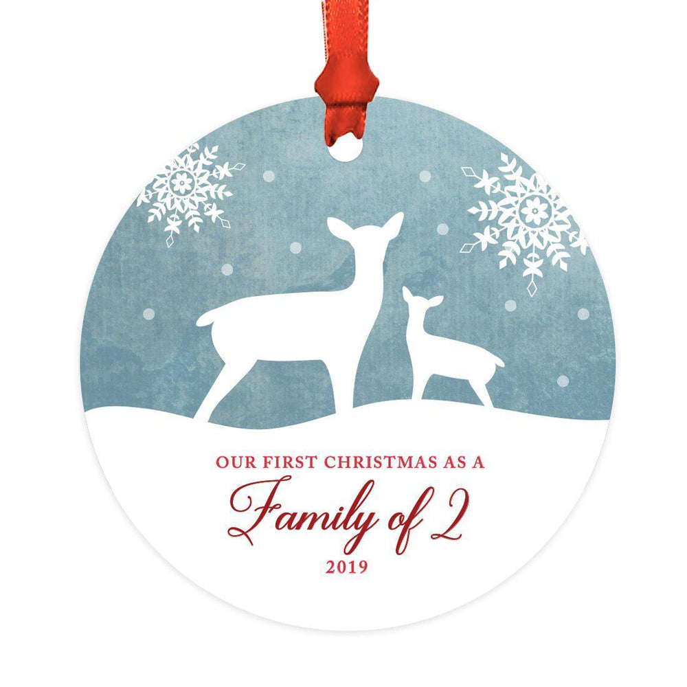 Custom Year Family Metal Christmas Ornament, Rustic Deer Winter Snowflakes-Set of 1-Andaz Press-Family 2-