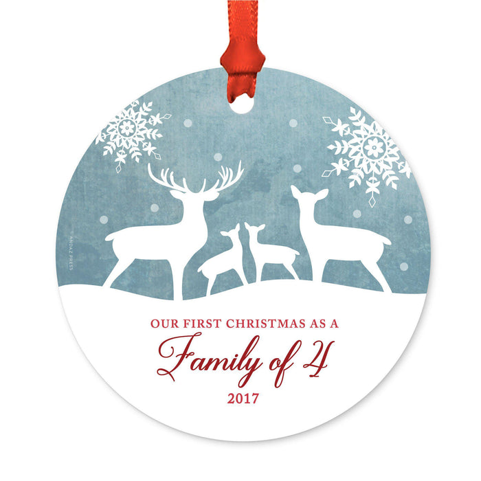 Custom Year Family Metal Christmas Ornament, Rustic Deer Winter Snowflakes-Set of 1-Andaz Press-Family 4-