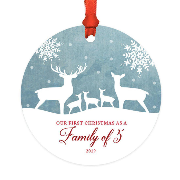 Custom Year Family Metal Christmas Ornament, Rustic Deer Winter Snowflakes-Set of 1-Andaz Press-Family 5-