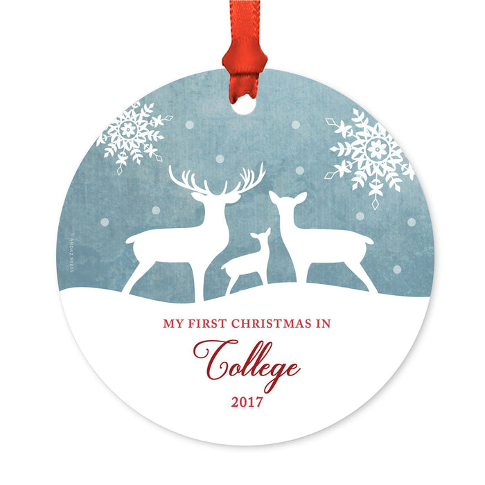 Custom Year Family Metal Christmas Ornament, Rustic Deer Winter Snowflakes-Set of 1-Andaz Press-Graduation-