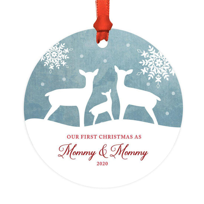 Custom Year Family Metal Christmas Ornament, Rustic Deer Winter Snowflakes-Set of 1-Andaz Press-Mommy-