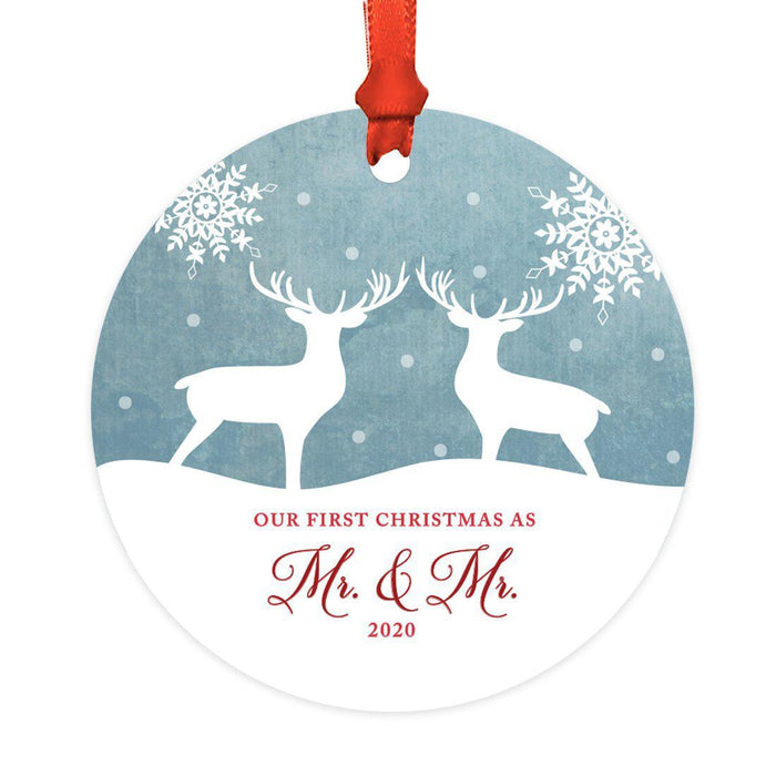 Custom Year Family Metal Christmas Ornament, Rustic Deer Winter Snowflakes-Set of 1-Andaz Press-Mr & Mr-