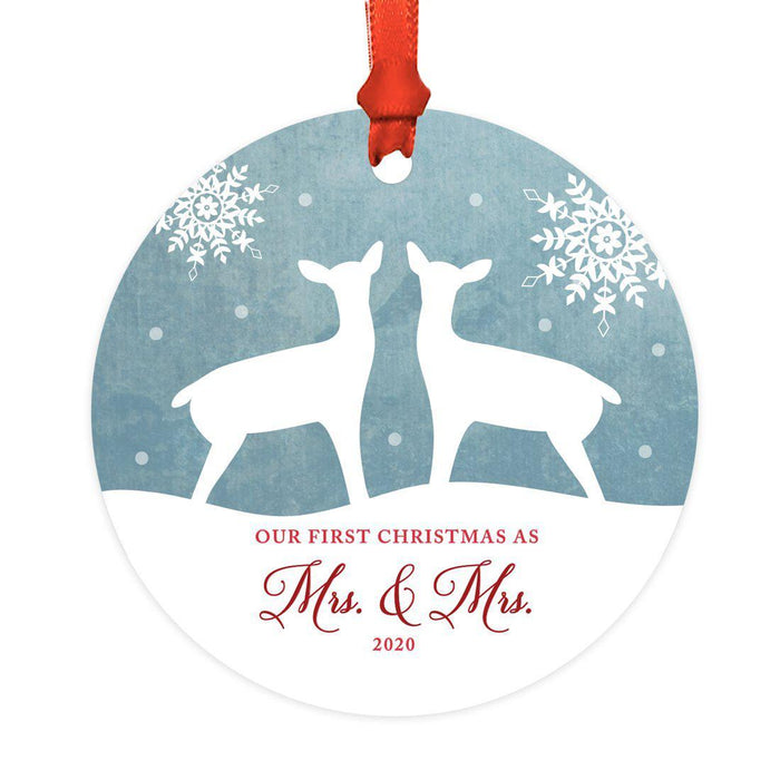 Custom Year Family Metal Christmas Ornament, Rustic Deer Winter Snowflakes-Set of 1-Andaz Press-Mrs & Mrs-