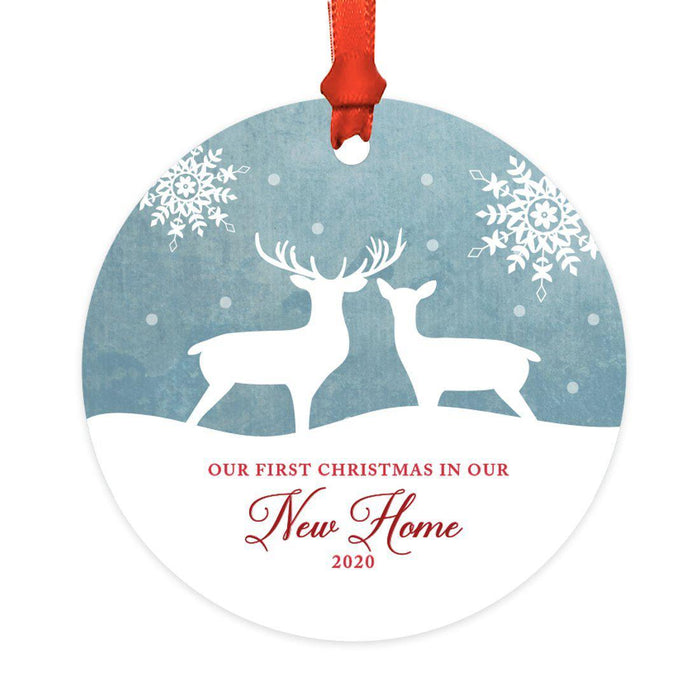 Custom Year Family Metal Christmas Ornament, Rustic Deer Winter Snowflakes-Set of 1-Andaz Press-New Home-