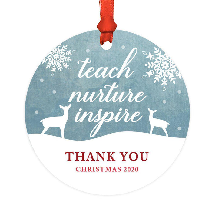 Custom Year Family Metal Christmas Ornament, Rustic Deer Winter Snowflakes-Set of 1-Andaz Press-Teacher-