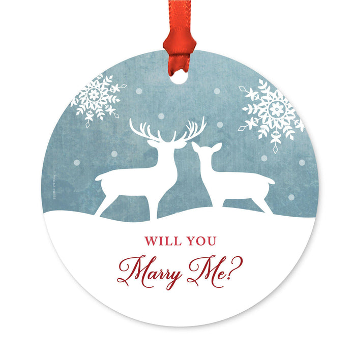 Custom Year Family Metal Christmas Ornament, Rustic Deer Winter Snowflakes-Set of 1-Andaz Press-Will You Marry Me-