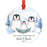 Custom Year Family Round Metal Christmas Keepsake Ornament, Watercolor Winter Penguins on Snow Design 1-Set of 1-Andaz Press-Mommy and Daddy-