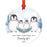 Custom Year Family Round Metal Christmas Keepsake Ornament, Watercolor Winter Penguins on Snow Design 2-Set of 1-Andaz Press-Family of Four-
