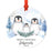 Custom Year Family Round Metal Christmas Keepsake Ornament, Watercolor Winter Penguins on Snow Design 2-Set of 1-Andaz Press-Merry Christmas Godparents-