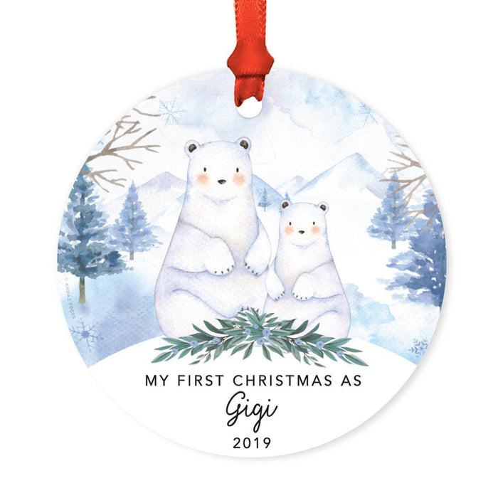 Custom Year Family Round Metal Christmas Ornament, Watercolor Winter Polar Bears on Snow Design 1-Set of 1-Andaz Press-Mommy and Daddy-