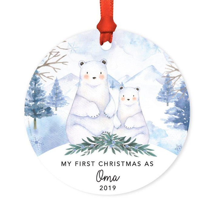 Custom Year Family Round Metal Christmas Ornament, Watercolor Winter Polar Bears on Snow Design 1-Set of 1-Andaz Press-Mommy and Daddy-