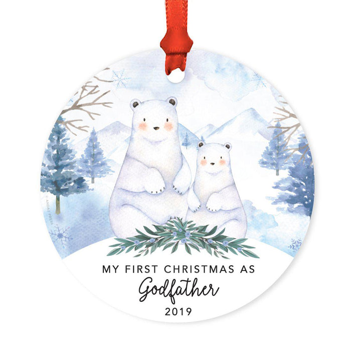 Custom Year Family Round Metal Christmas Ornament, Watercolor Winter Polar Bears on Snow Design 1-Set of 1-Andaz Press-Godfather-