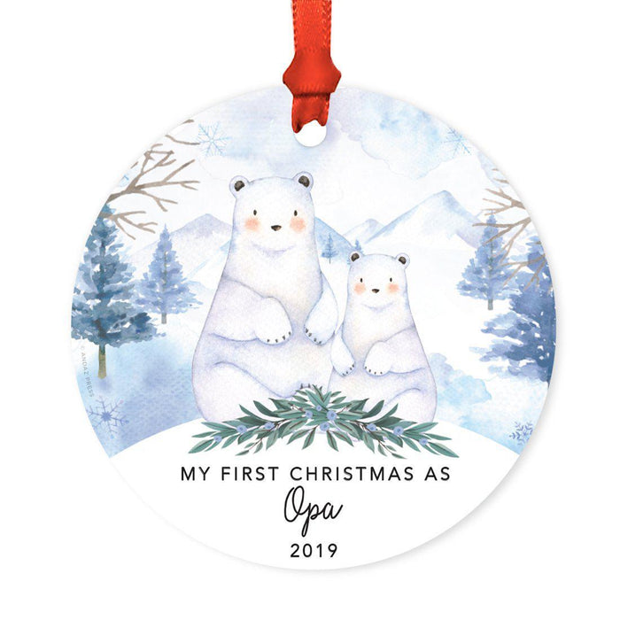 Custom Year Family Round Metal Christmas Ornament, Watercolor Winter Polar Bears on Snow Design 1-Set of 1-Andaz Press-Opa-