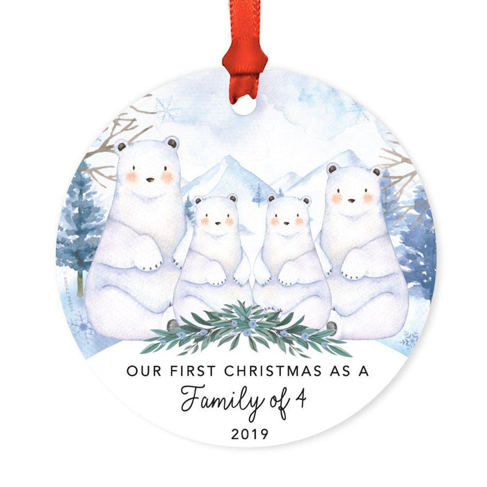 Custom Year Family Round Metal Christmas Ornament, Watercolor Winter Polar Bears on Snow Design 2-Set of 1-Andaz Press-Married-