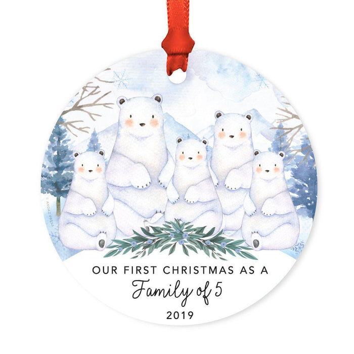 Custom Year Family Round Metal Christmas Ornament, Watercolor Winter Polar Bears on Snow Design 2-Set of 1-Andaz Press-Married-