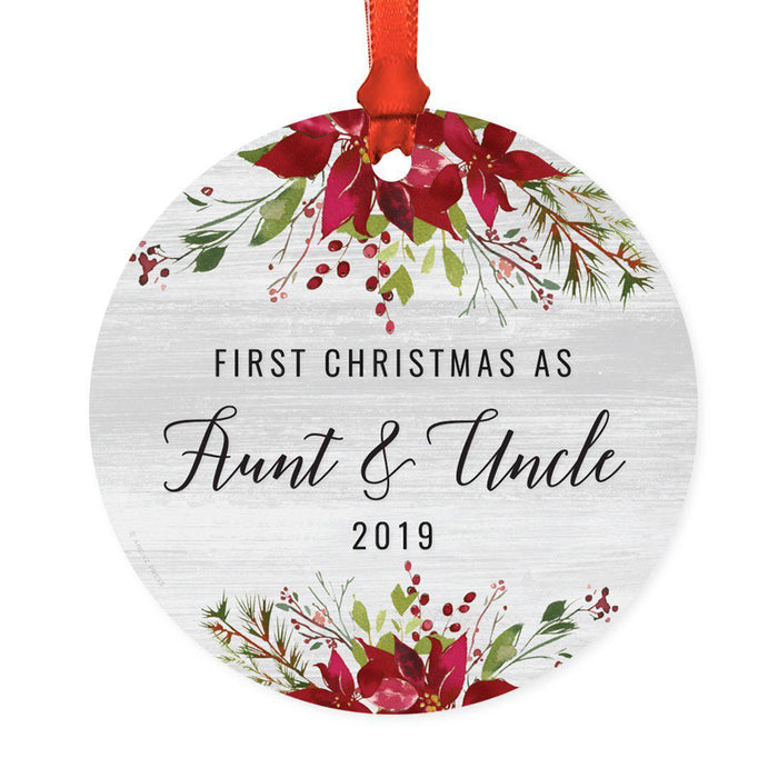 Custom Year Round Metal Christmas Ornament, Farmhouse Rustic Gray Wood Deep Red Poinsettia Flower-Set of 1-Andaz Press-Family Three-