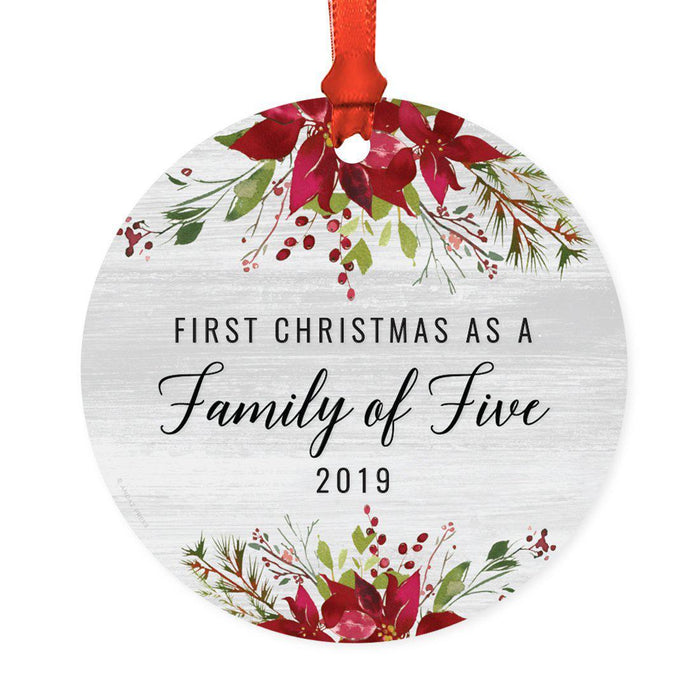 Custom Year Round Metal Christmas Ornament, Farmhouse Rustic Gray Wood Deep Red Poinsettia Flower-Set of 1-Andaz Press-Family Five-