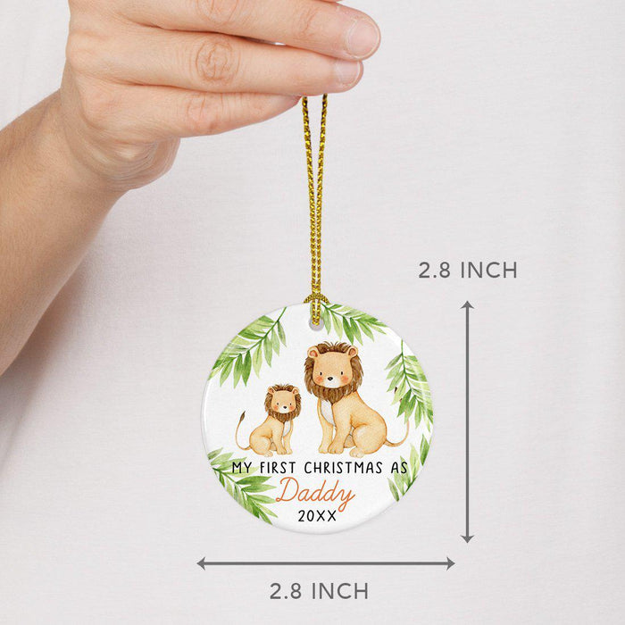 Custom Year Round Porcelain Baby's Christmas Tree Ornament Gift, Watercolor Lion-Set of 1-Andaz Press-Baby's First Christmas-