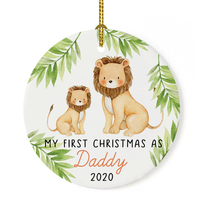 Custom Year Round Porcelain Baby's Christmas Tree Ornament Gift, Watercolor Lion-Set of 1-Andaz Press-Baby's First Christmas-