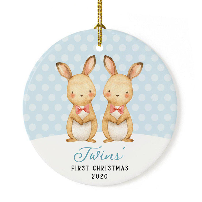 Custom Year Round Porcelain Girl Baby's Christmas Tree Ornament Gift, Watercolor Bunny Rabbit-Set of 1-Andaz Press-Baby's First Christmas-