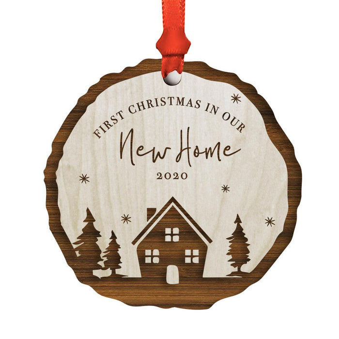 Custom Year in Our New Home Engraved Real Natural Wood Christmas Ornament-Set of 1-Andaz Press-Our New Home Key Shape-