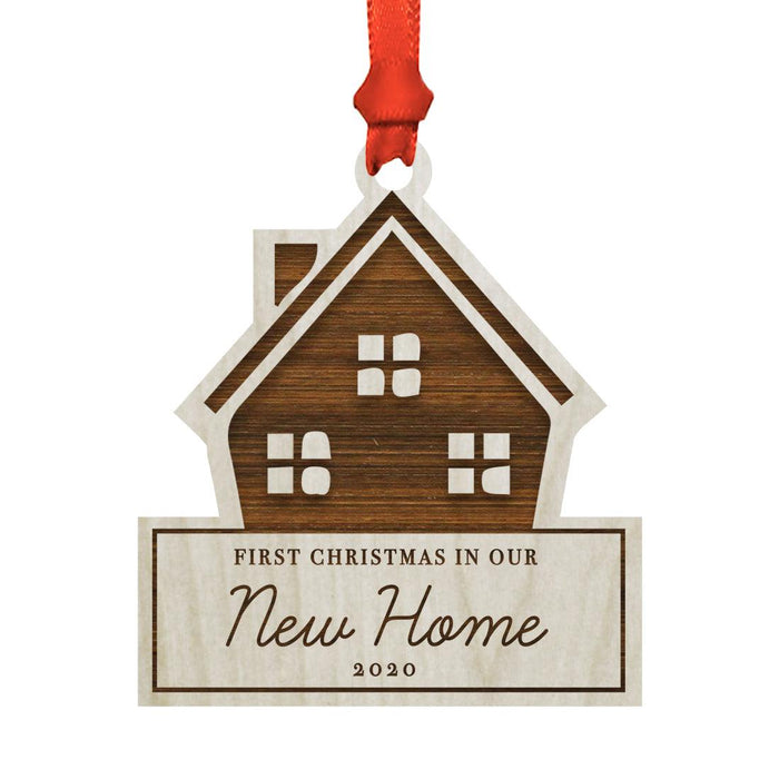 Custom Year in Our New Home Engraved Real Natural Wood Christmas Ornament-Set of 1-Andaz Press-Our New Home House Shape-