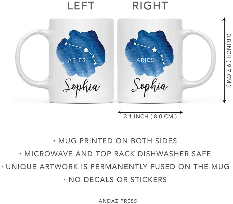 Custom Zodiac Blue Watercolor Ceramic Coffee Mug-Set of 1-Andaz Press-Aries-