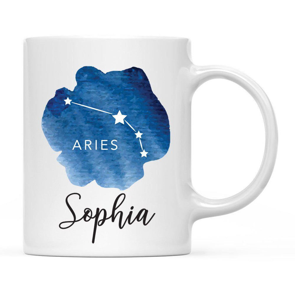 Custom Zodiac Blue Watercolor Ceramic Coffee Mug-Set of 1-Andaz Press-Aries-