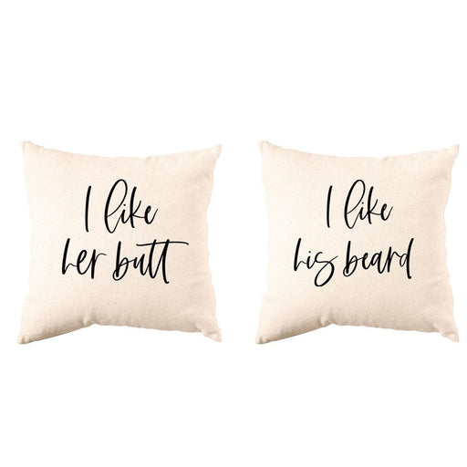 Decorative Throw Pillow Covers - Pillowcase for Wedding Couple | Home Decor-Set of 2-Andaz Press-I Like Her Butt I Like His Beard-