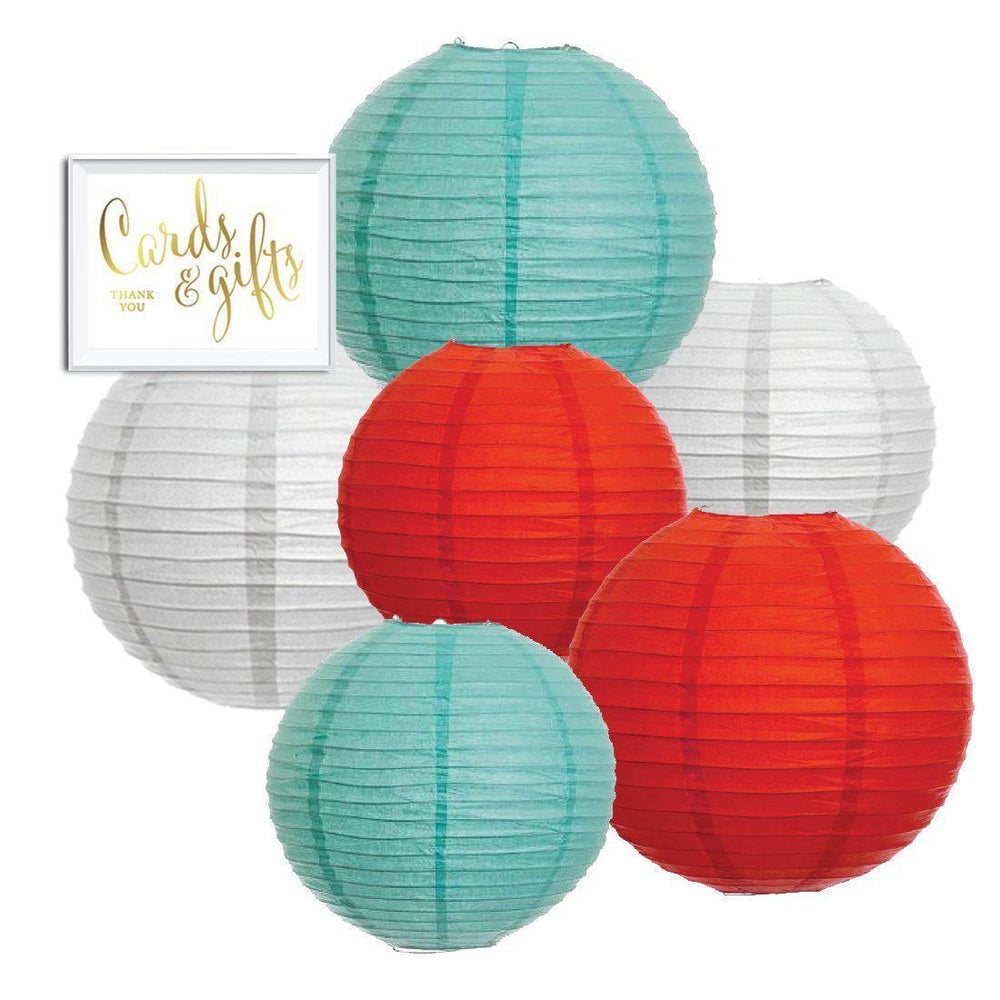 Diamond Blue, Red, White Hanging Paper Lanterns Decorative Kit-Set of 6-Andaz Press-