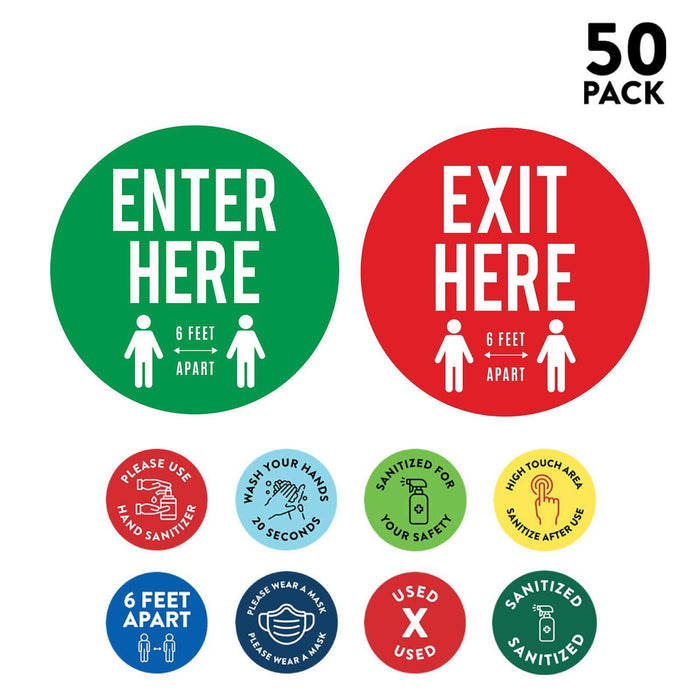 Directional Arrows Floor Round Covid Business Sign Vinyl Sticker Decals-Set of 50-Andaz Press-Social Distancing-