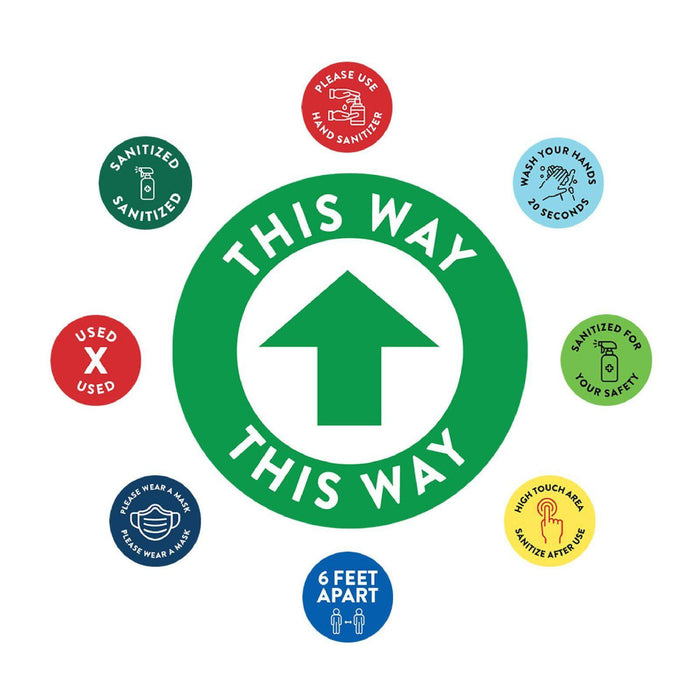 Directional Arrows Floor Round Covid Business Sign Vinyl Sticker Decals-Set of 50-Andaz Press-Arrow This Way Green-