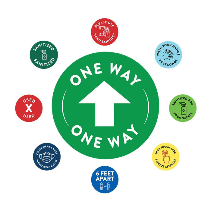 Directional Arrows Floor Round Covid Business Sign Vinyl Sticker Decals-Set of 50-Andaz Press-One Way-
