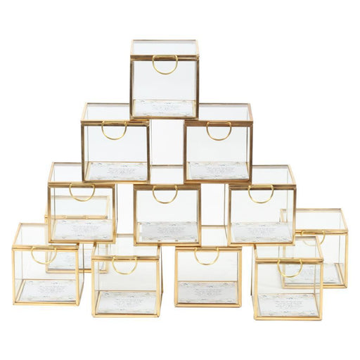 Display Glass Boxes with Hinged Lids-Set of 12-Koyal Wholesale-Gold-
