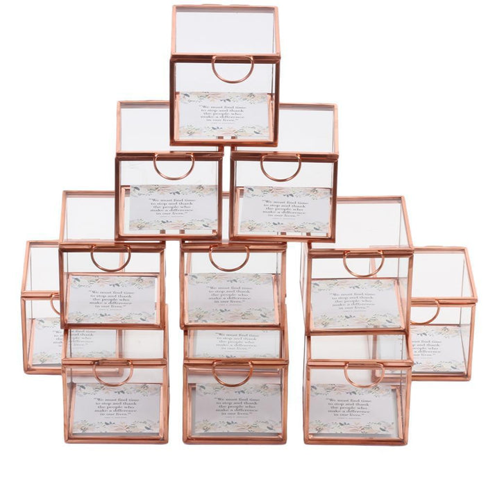 Display Glass Boxes with Hinged Lids-Set of 12-Koyal Wholesale-Rose Gold-
