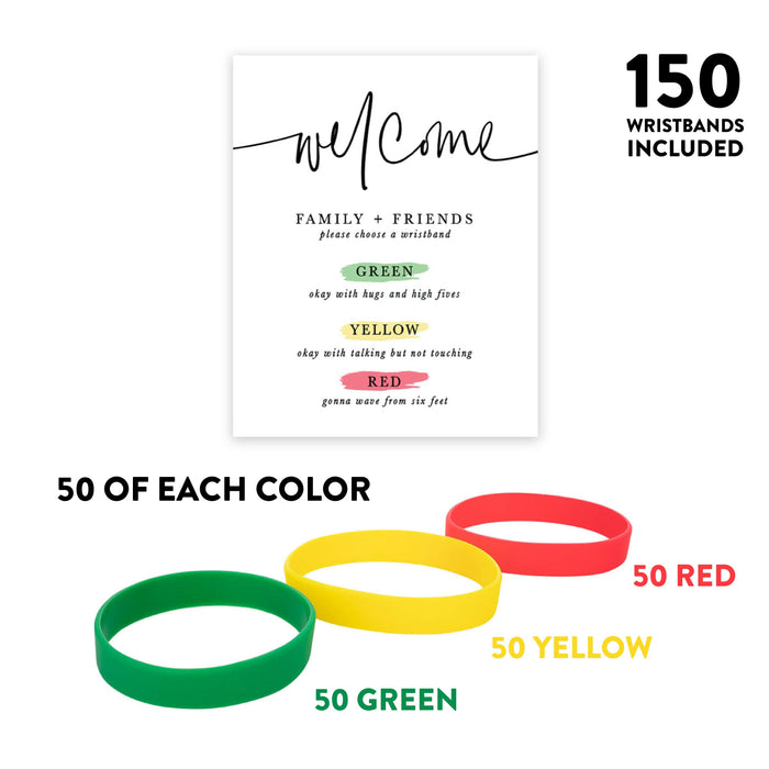 Distance Wedding Canvas Party Sign 16 x 20-inch Welcome Family and Friends with 150-Pack Silicone Wristbands-Set of 1-Andaz Press-