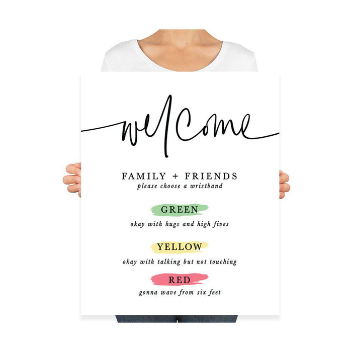 Distance Wedding Canvas Party Sign 16 x 20-inch Welcome Family and Friends with 150-Pack Silicone Wristbands-Set of 1-Andaz Press-
